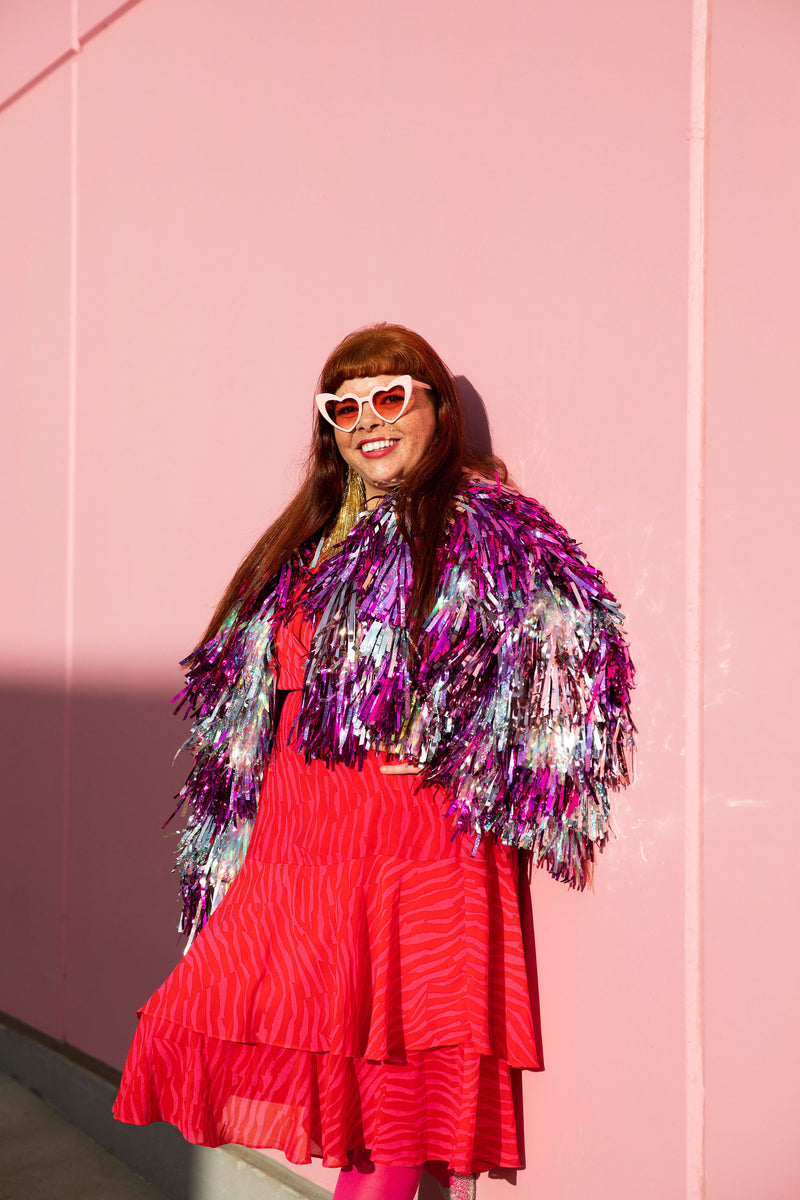 HIRE Tickled Pink Tinsel Jacket Calamity Tash