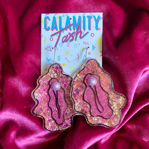 Light Pink Vulva Earrings Glittered