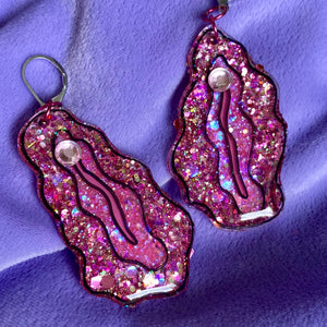 Pink Vulva Earrings Glittered
