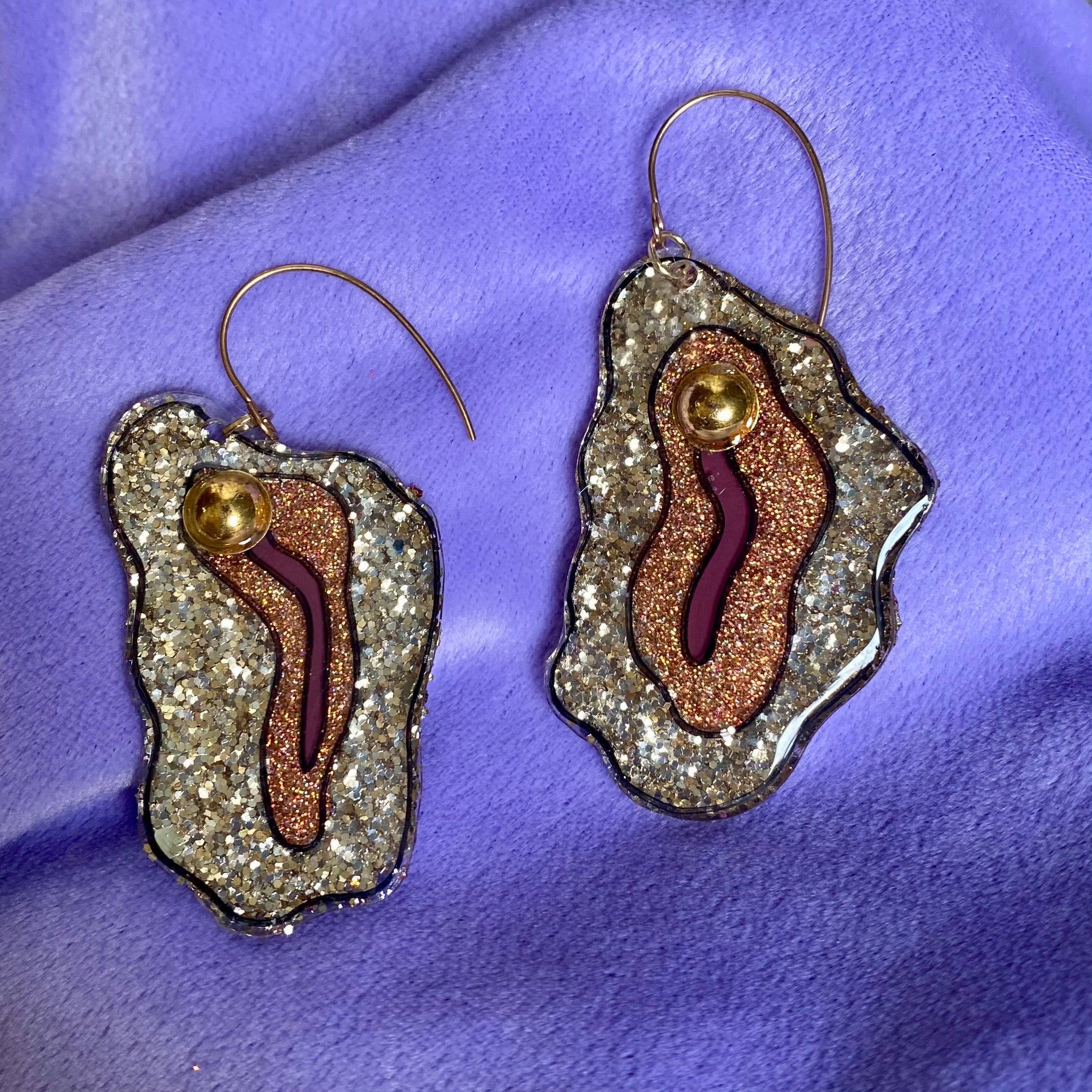 Gold Vulva Earrings Glittered