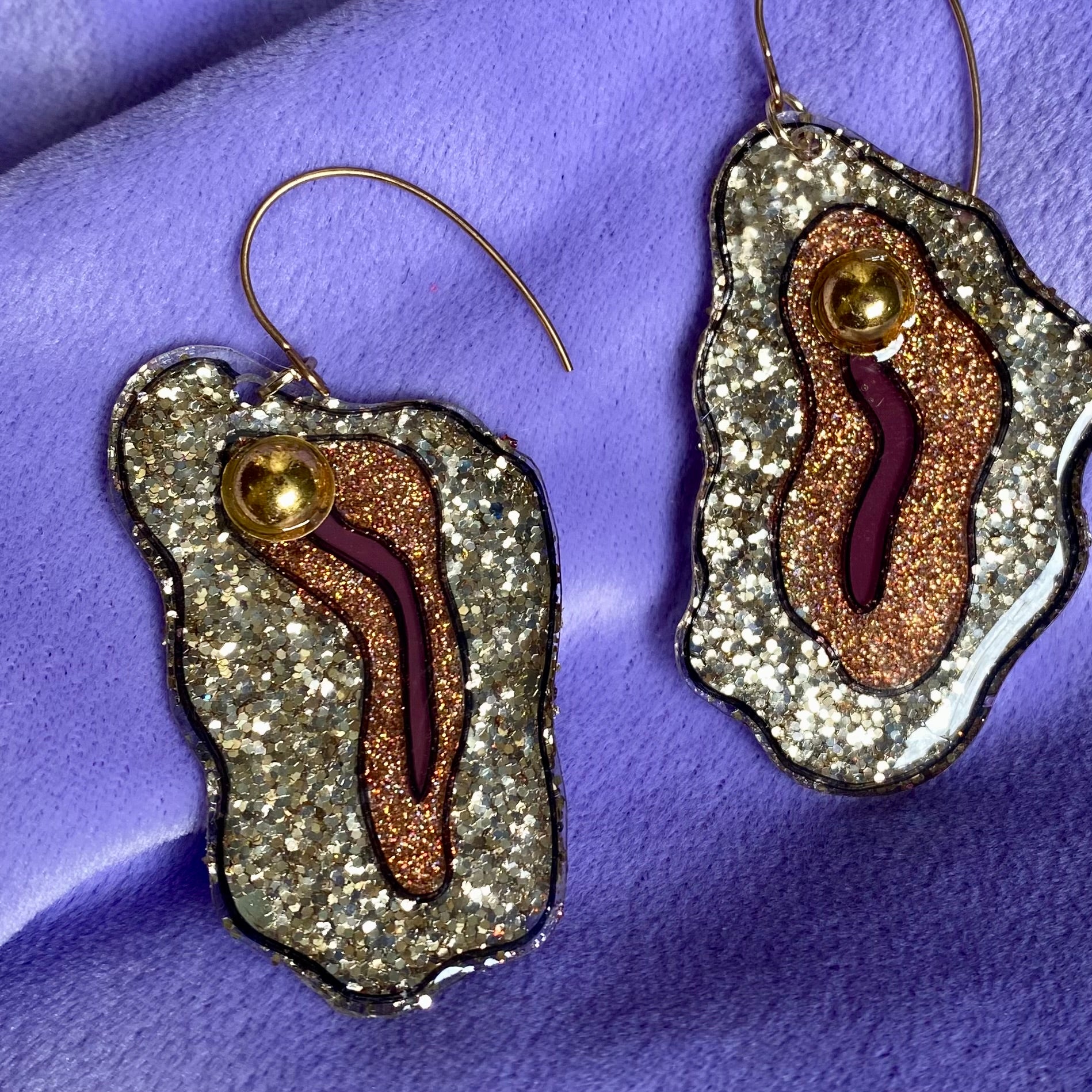 Gold Vulva Earrings Glittered