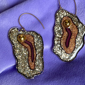 Gold Vulva Earrings Glittered
