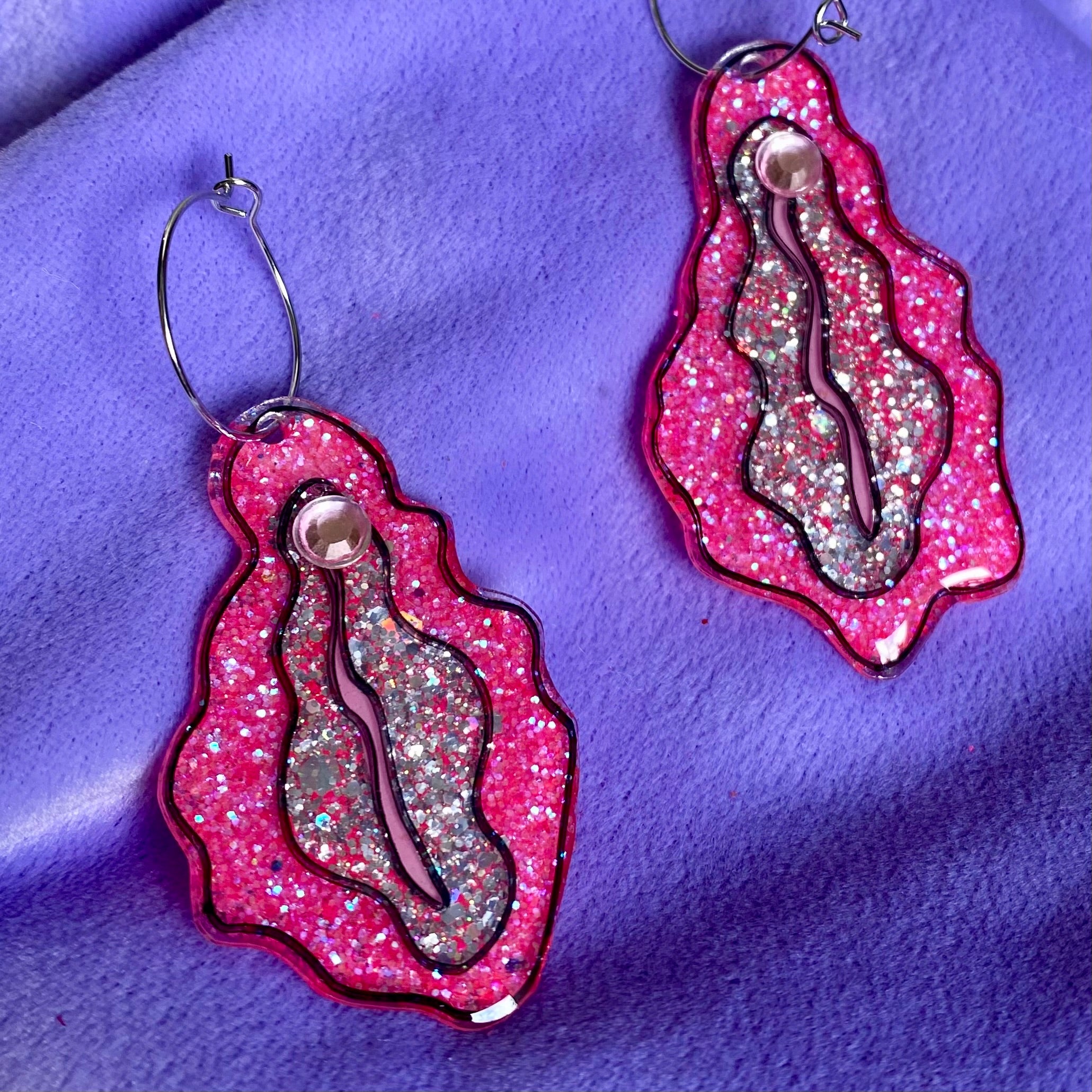 Hot Pink Vulva Earrings Glittered