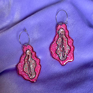 Hot Pink Vulva Earrings Glittered