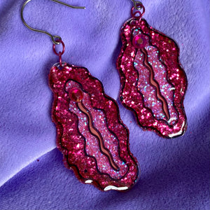 Dark Pink Vulva Earrings Glittered