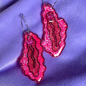 Hot Pink Vulva Earrings Glittered