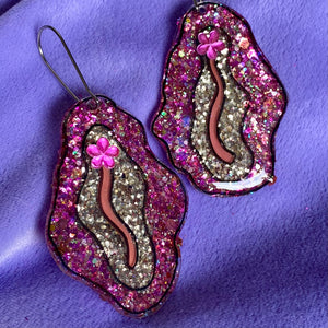 Light Pink Vulva Earrings Glittered