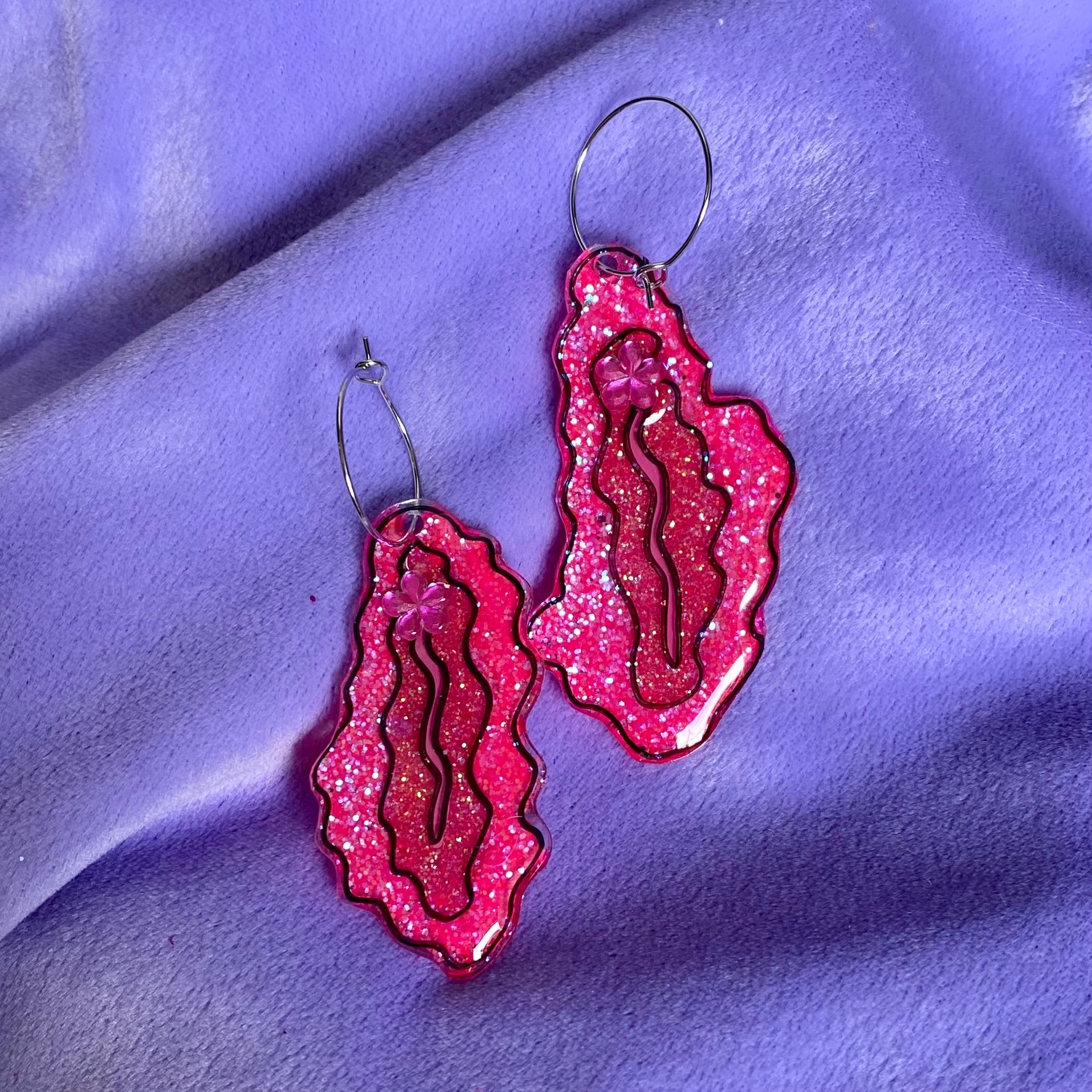 Hot Pink Vulva Earrings Glittered