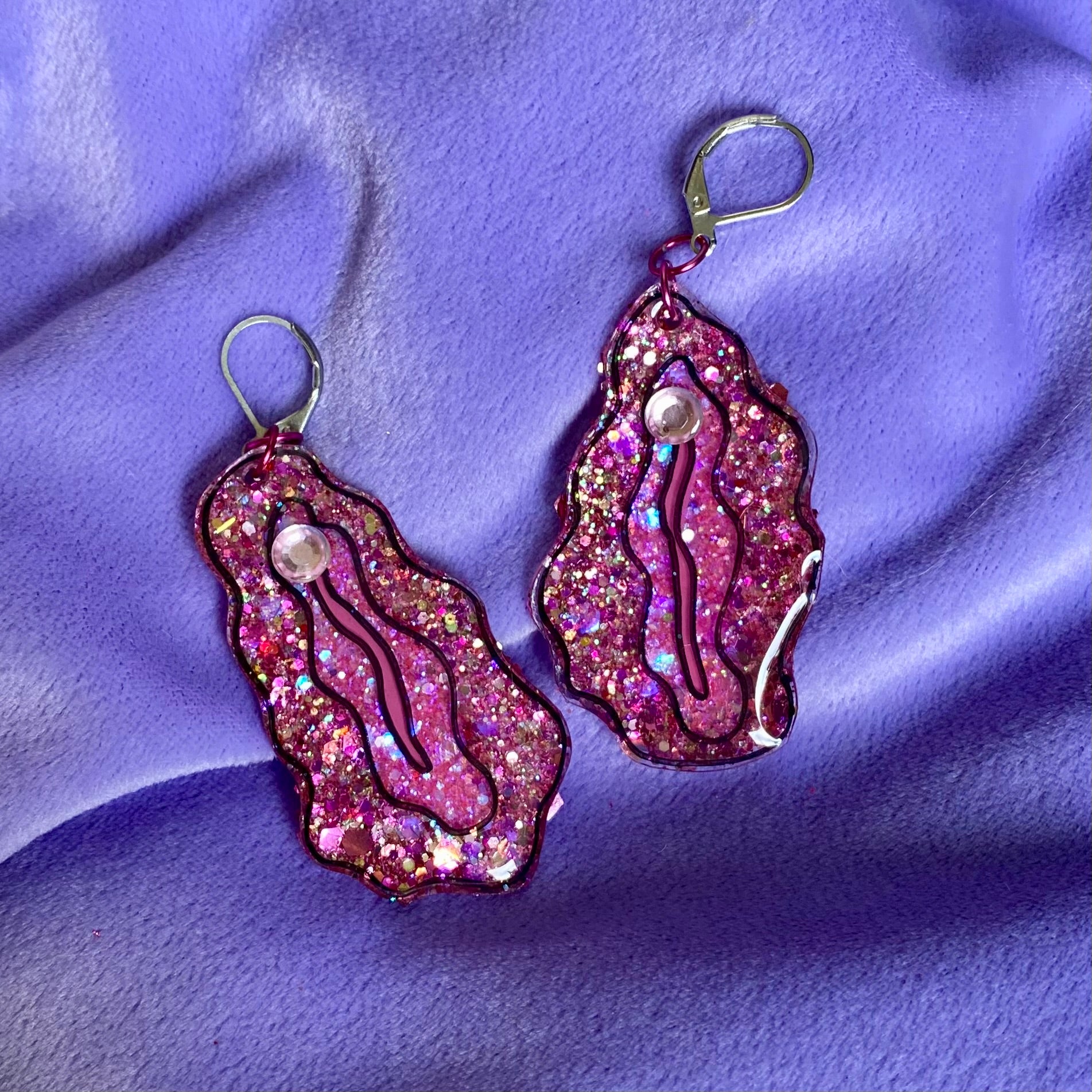 Pink Vulva Earrings Glittered