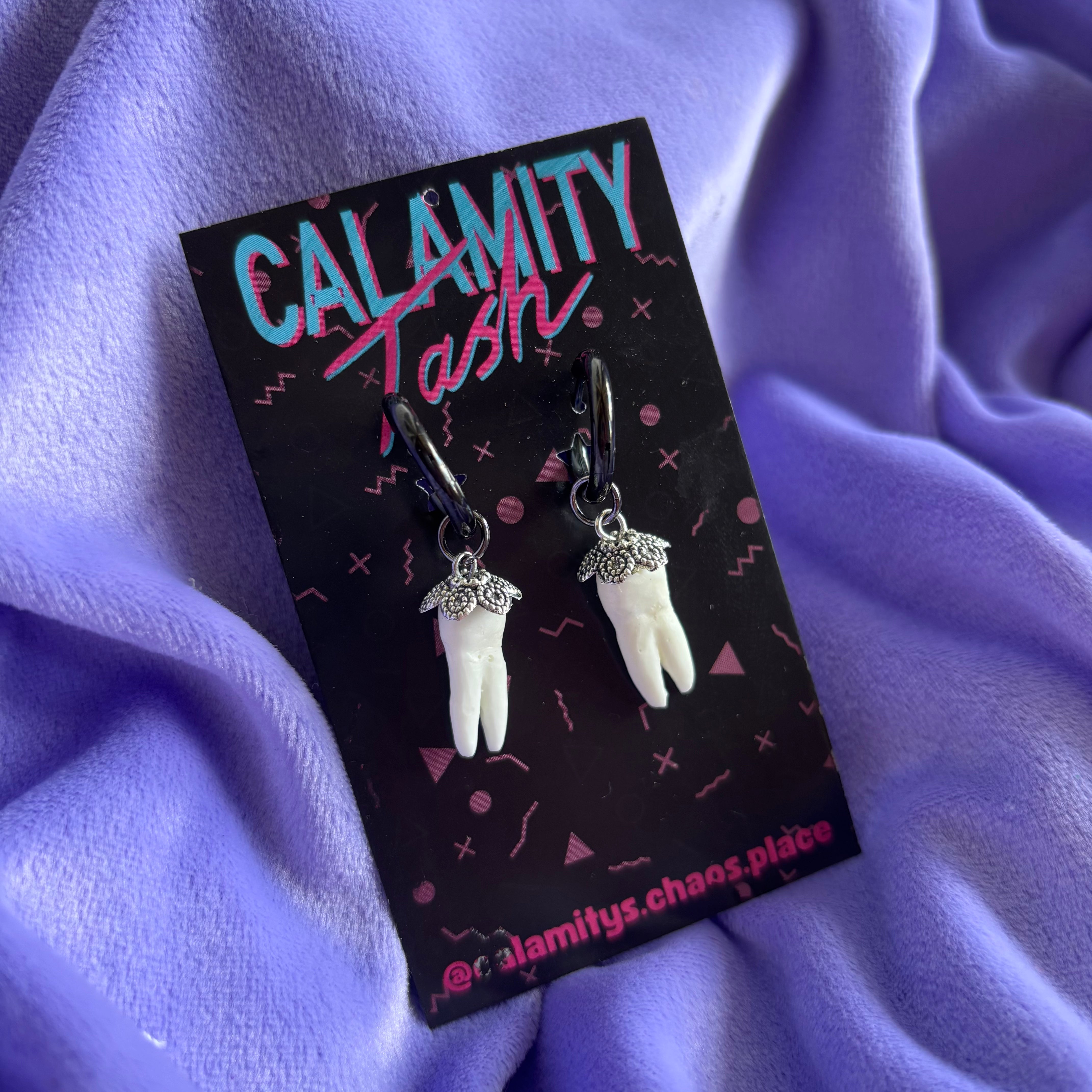 Stirling Silver Tooth Hoops Black