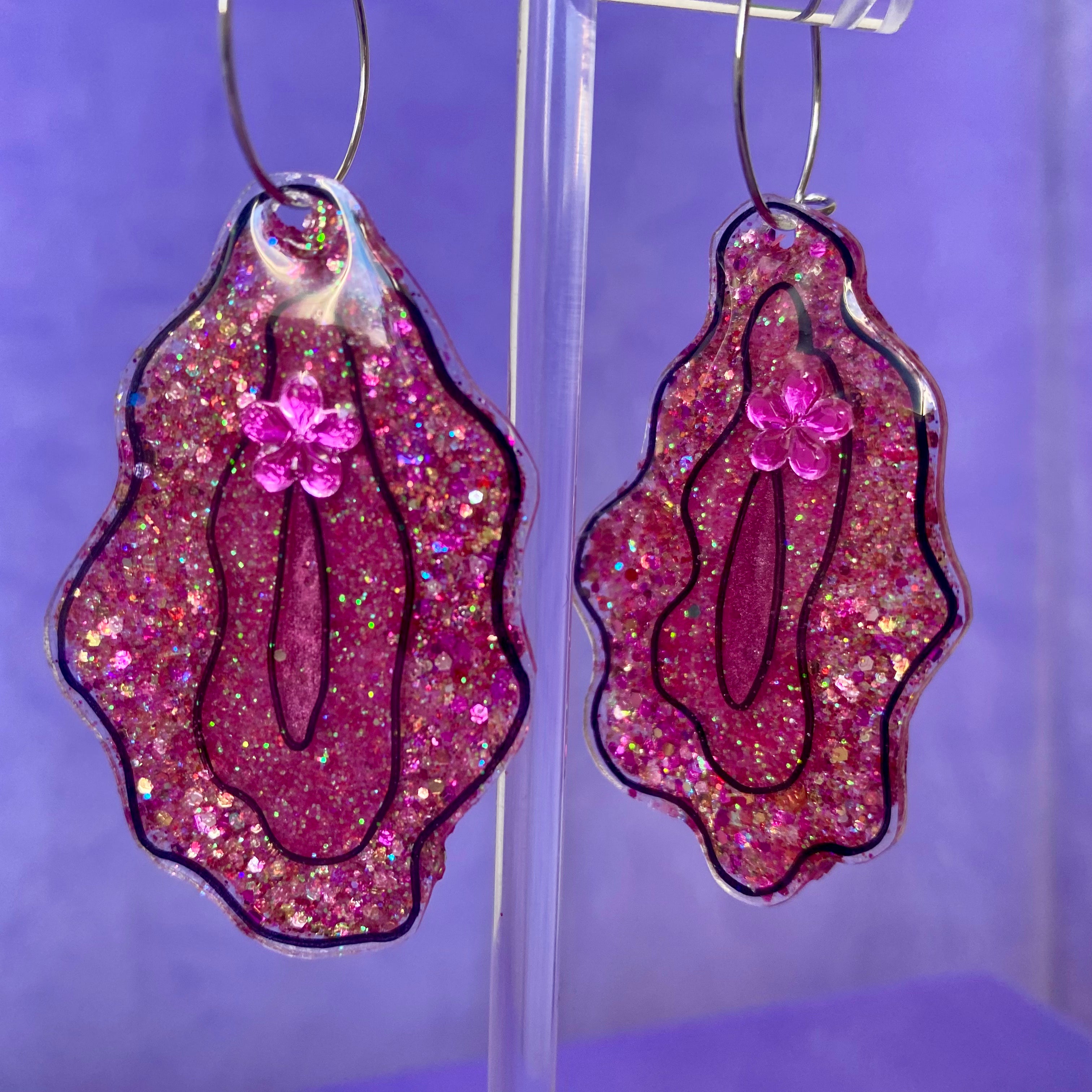All Pink Glittered Vulva Earrings