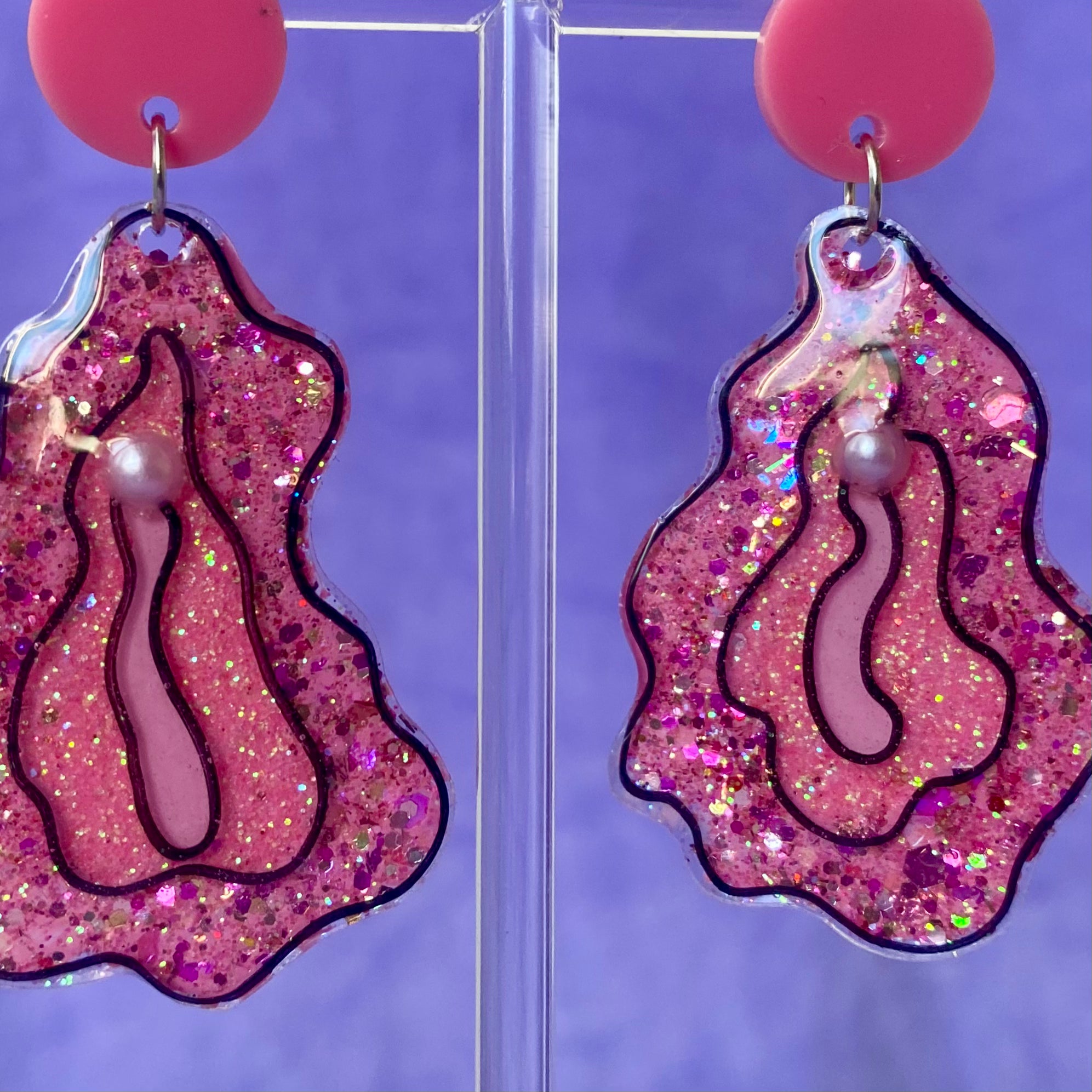 Baby Pink Glittered Vulva Earrings