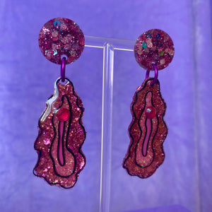 All Pink Glittered Vulva Earrings