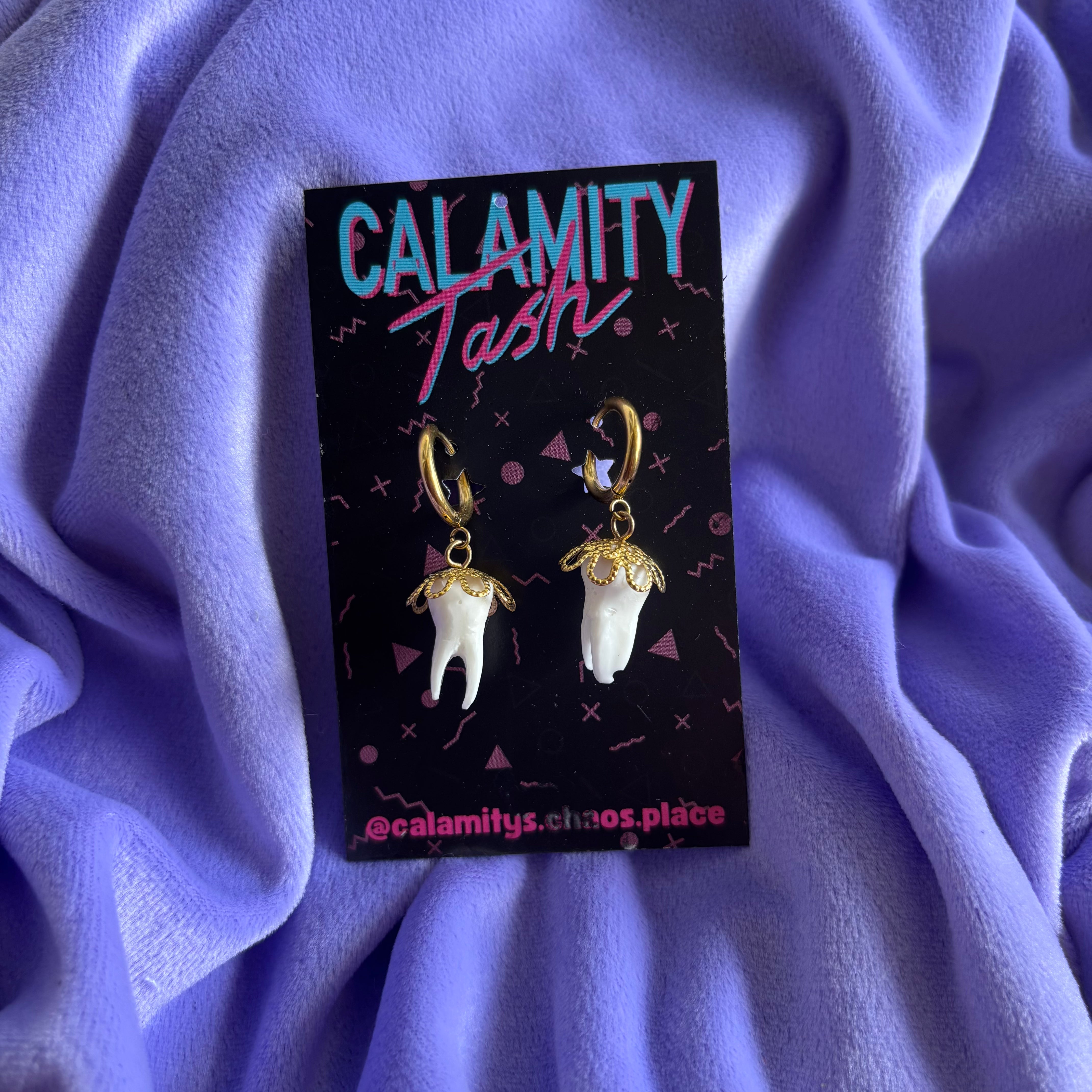 Stirling Silver Tooth Hoops Gold