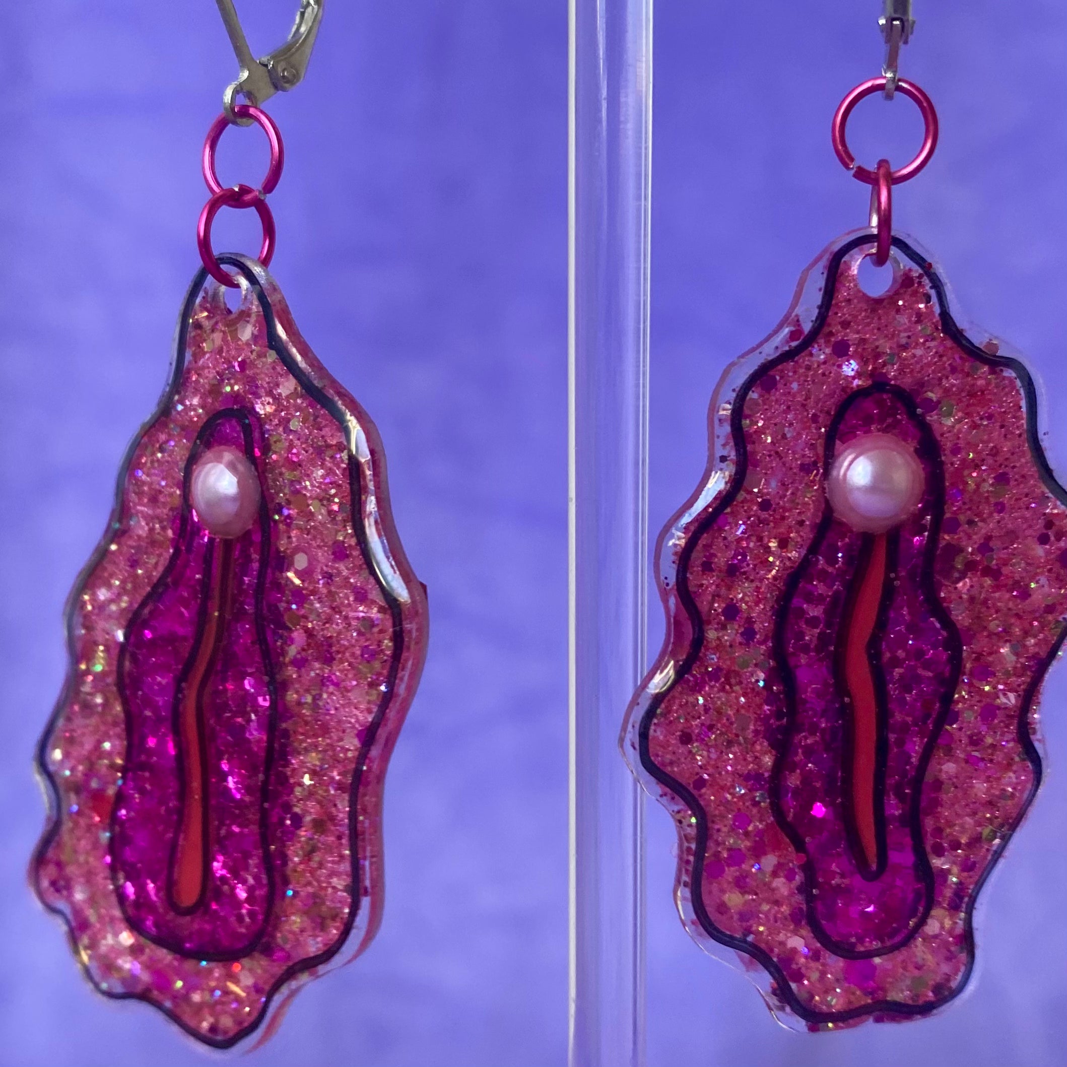 All Pink Glittered Vulva Earrings
