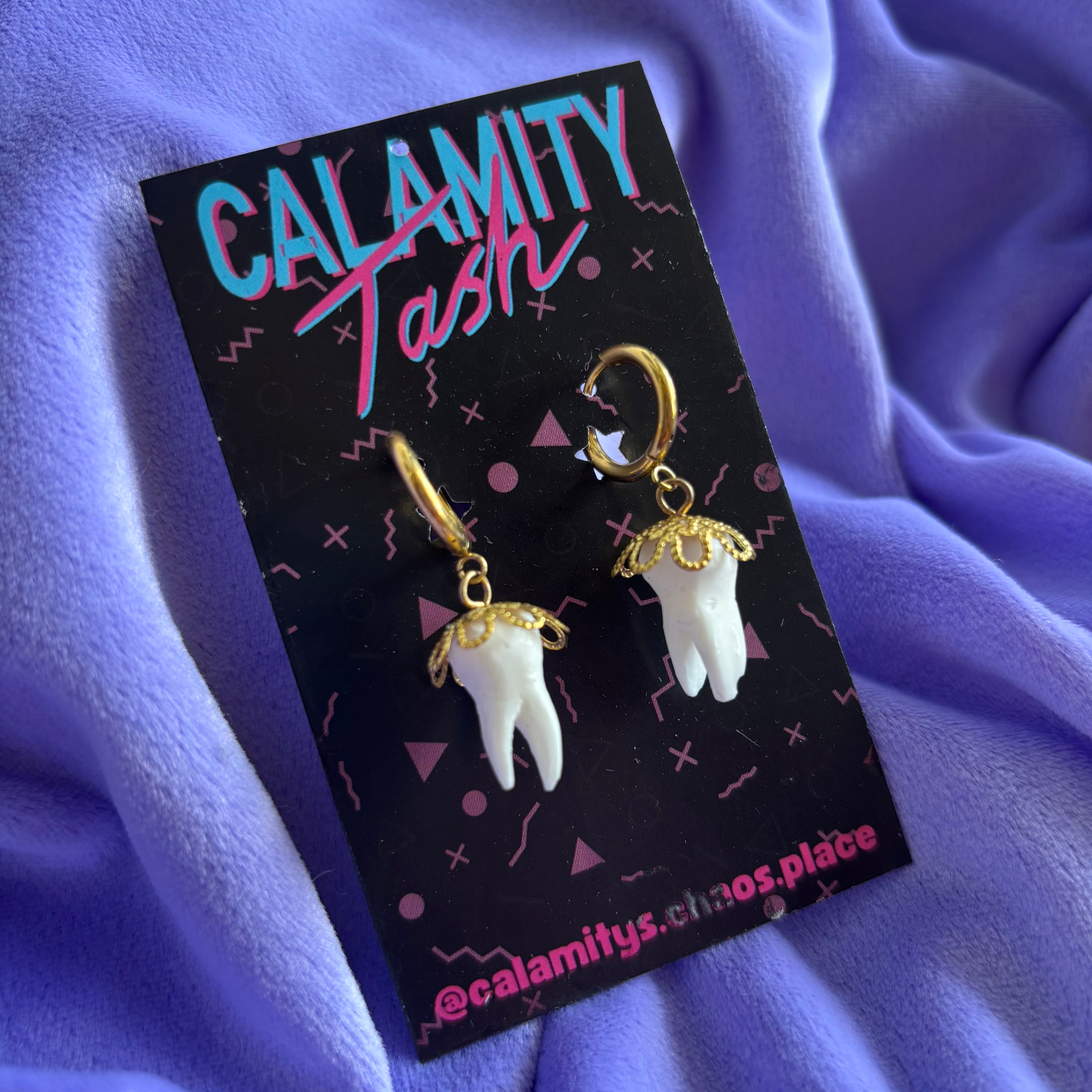 Stirling Silver Tooth Hoops Gold