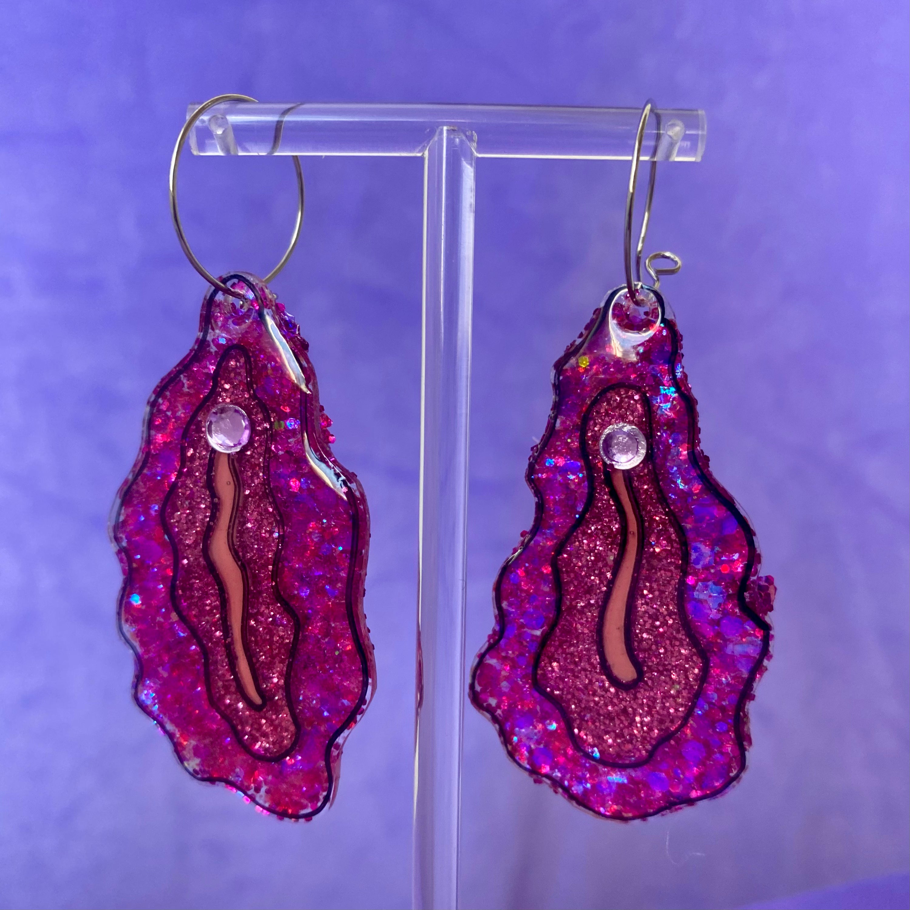 Purplish Glittered Vulva Earrings