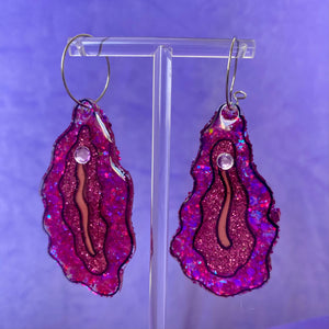 Purplish Glittered Vulva Earrings