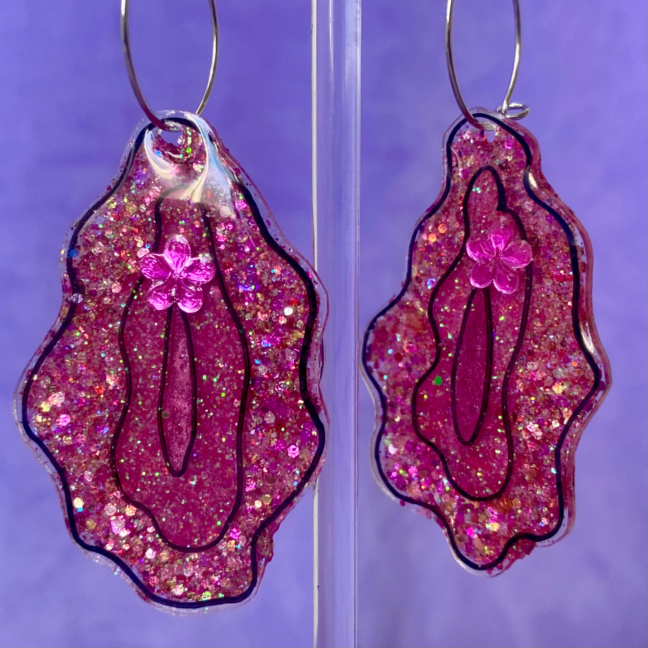 All Pink Glittered Vulva Earrings