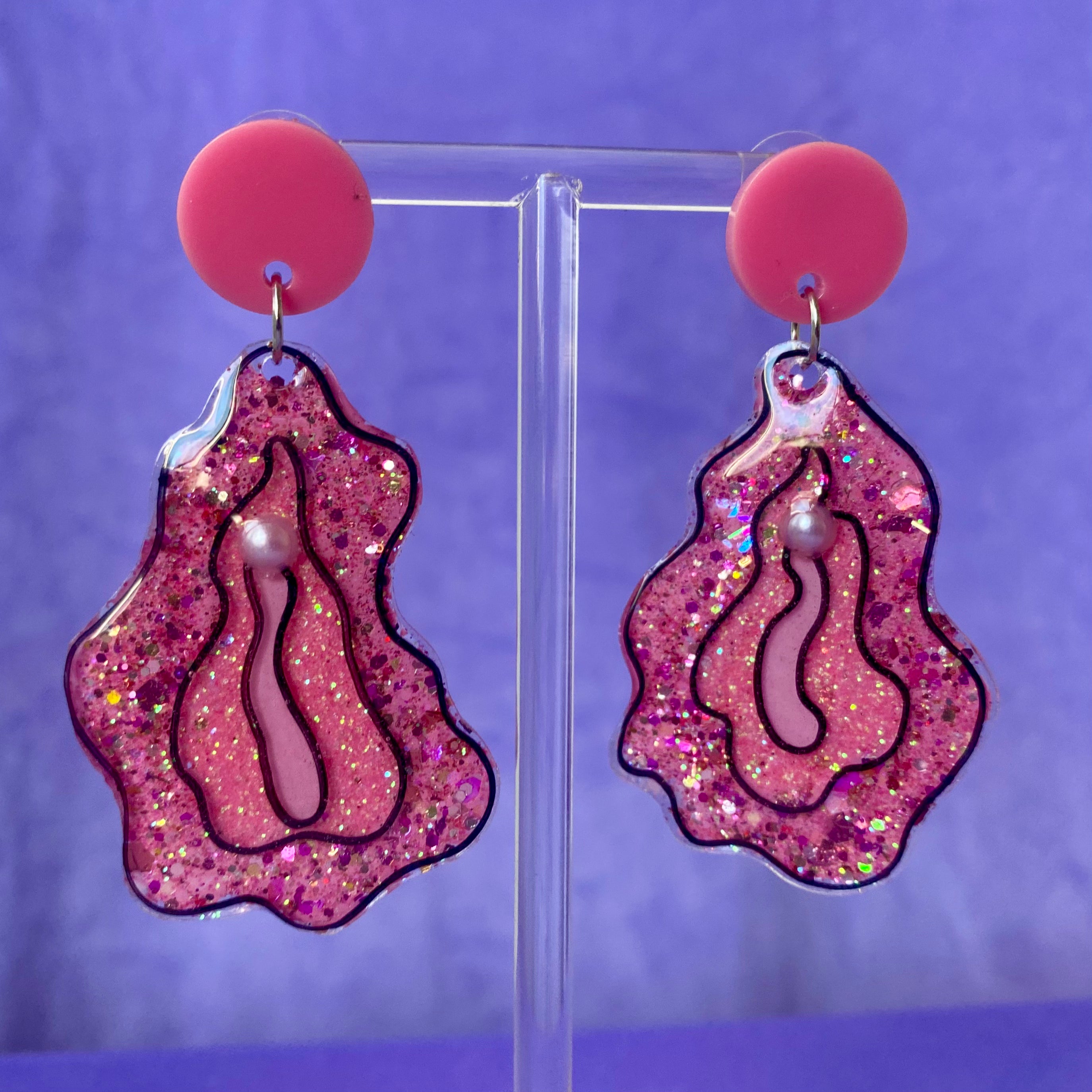 Baby Pink Glittered Vulva Earrings
