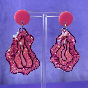 Baby Pink Glittered Vulva Earrings