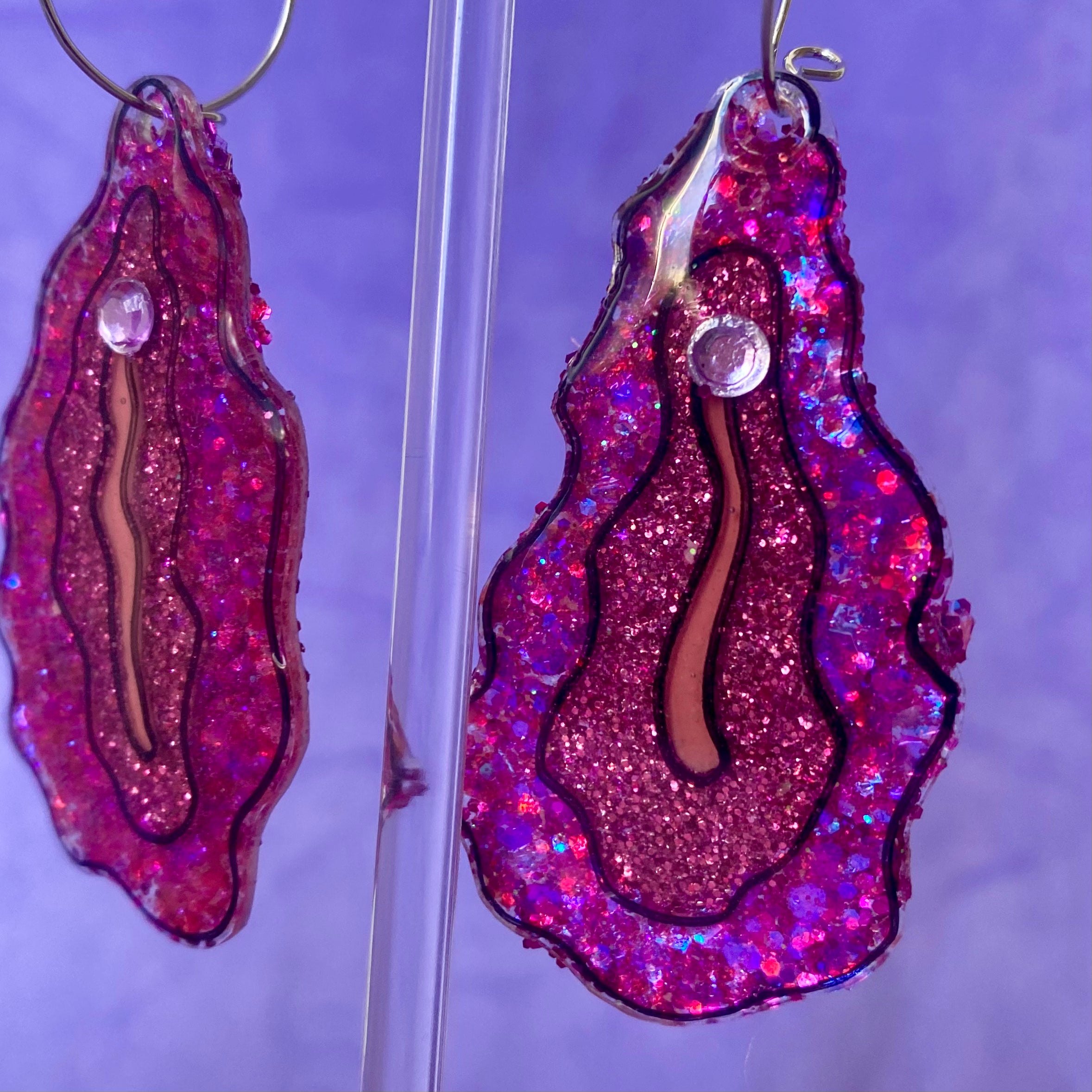 Purplish Glittered Vulva Earrings
