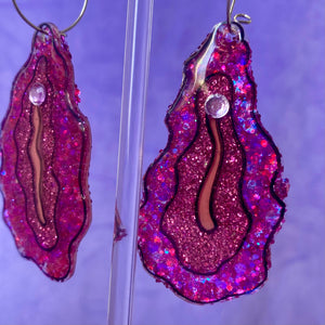 Purplish Glittered Vulva Earrings