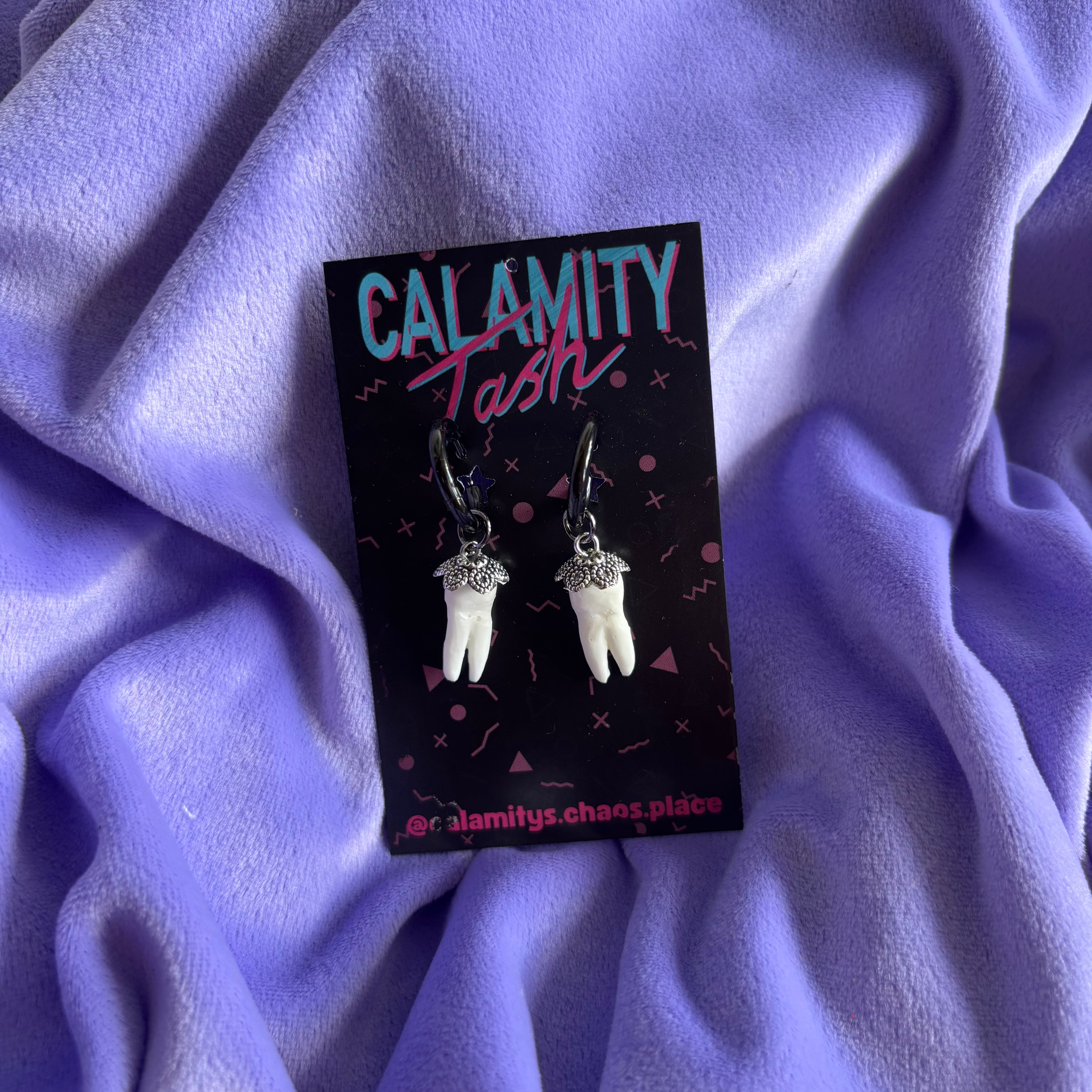 Stirling Silver Tooth Hoops Black