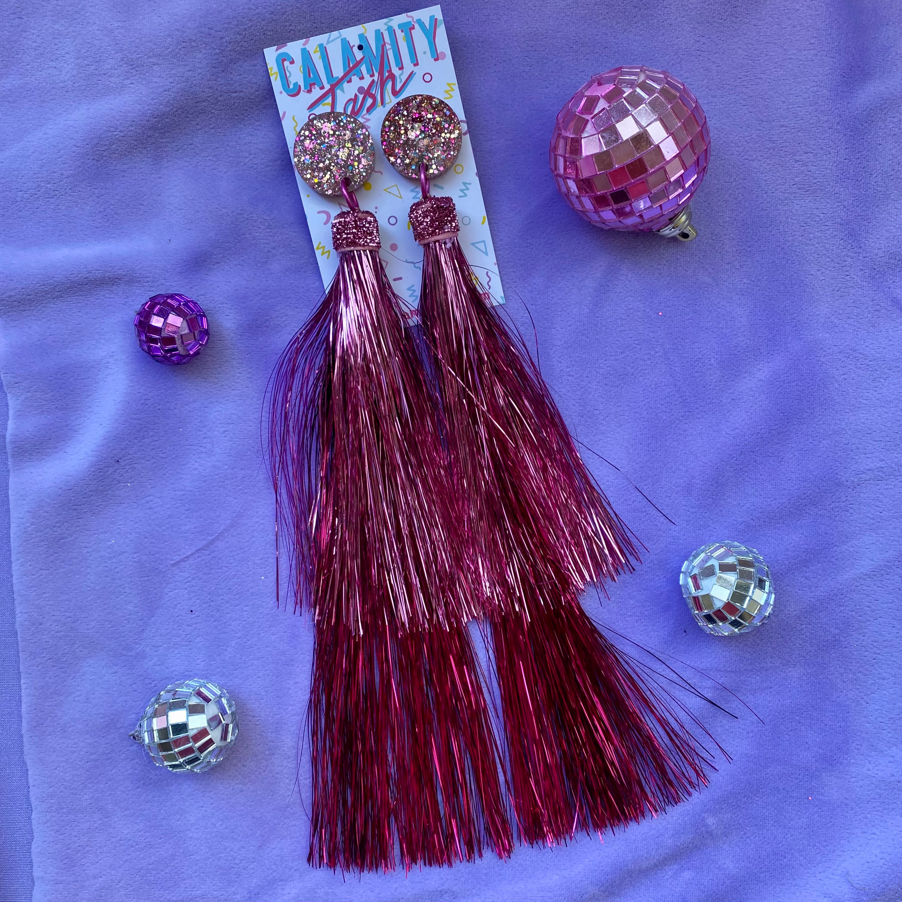 Double Pink Tinsel Tassels