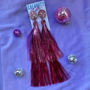 Double Pink Tinsel Tassels