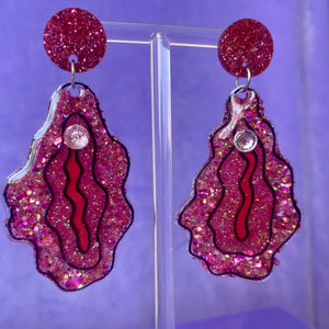 All Pink Glittered Vulva Earrings