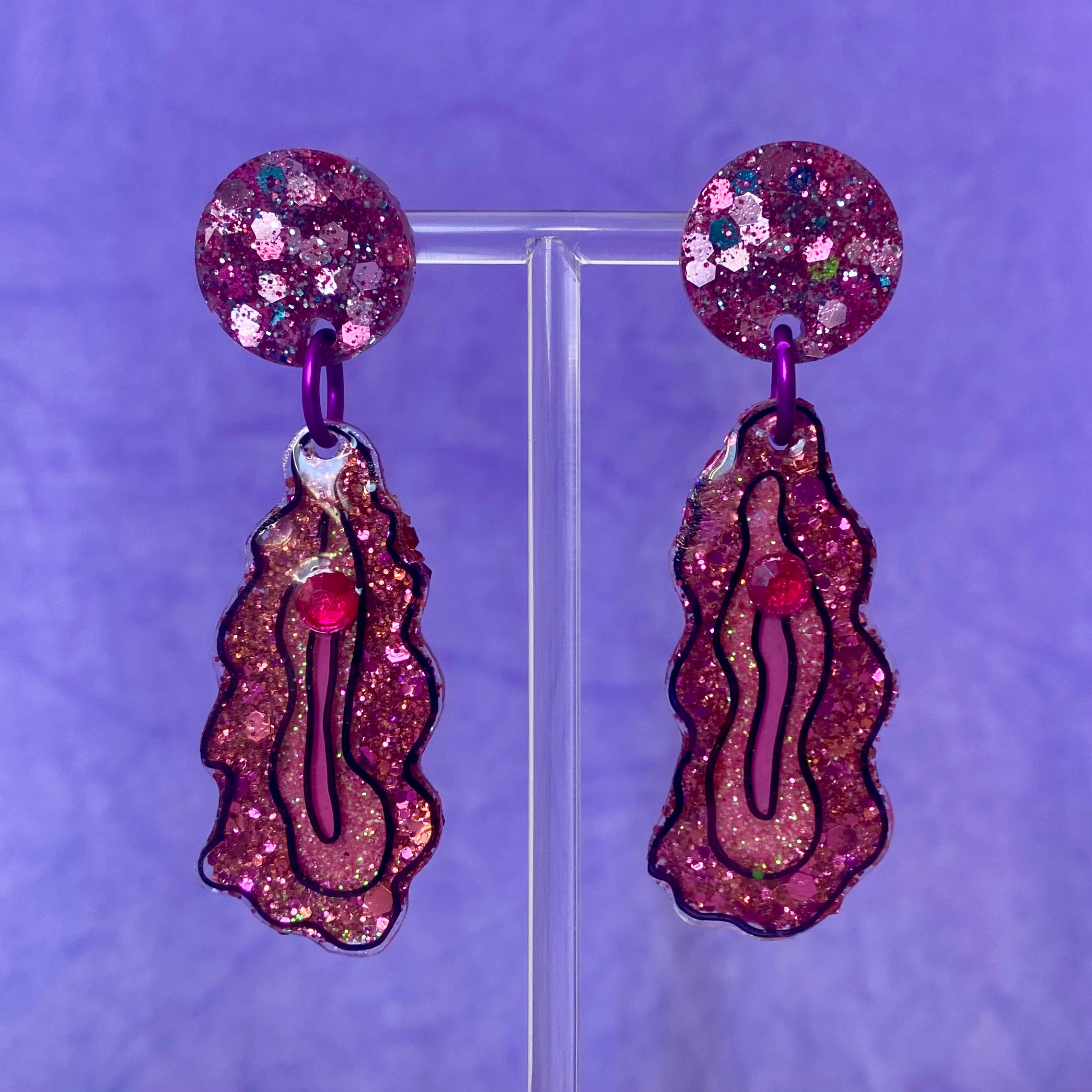 All Pink Glittered Vulva Earrings