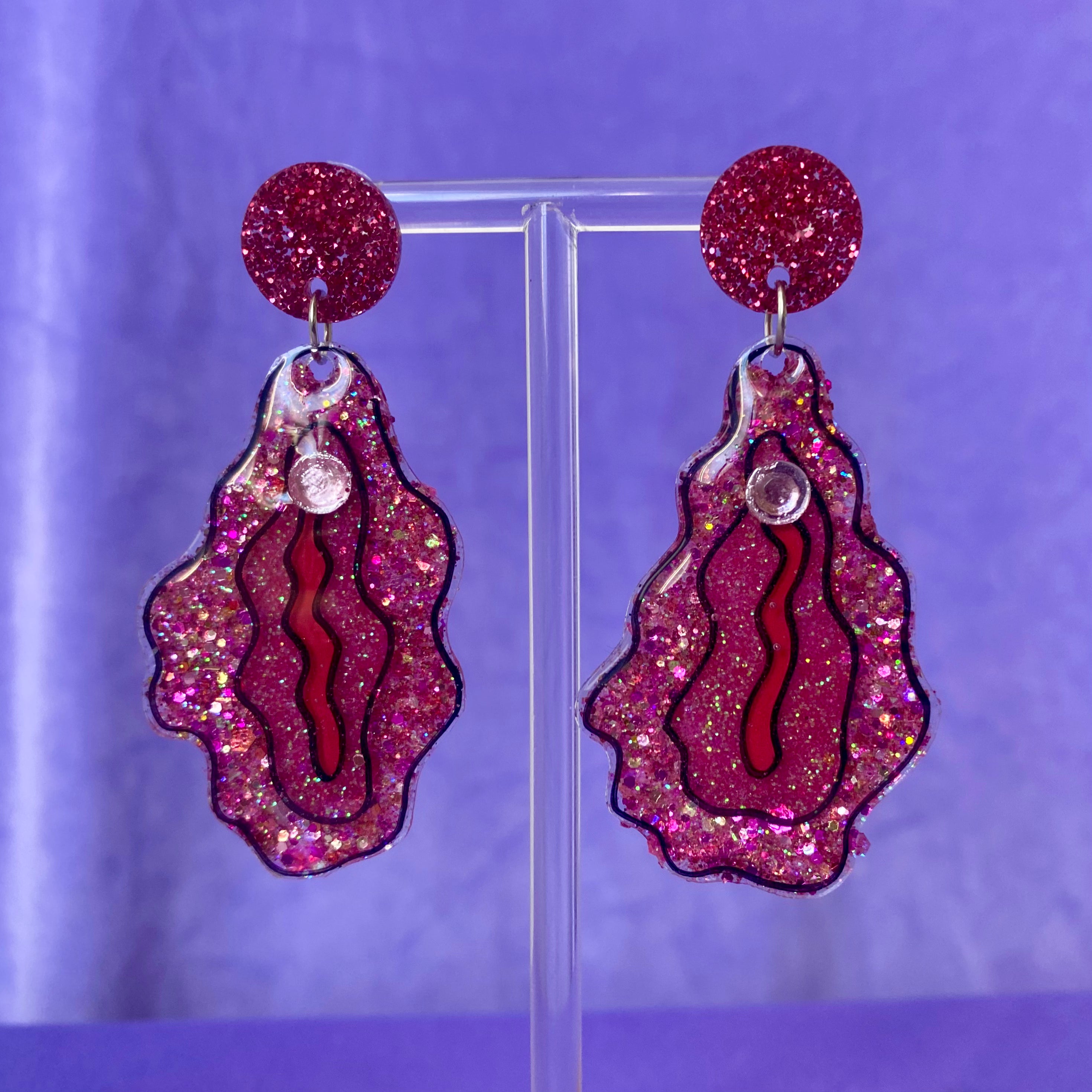 All Pink Glittered Vulva Earrings