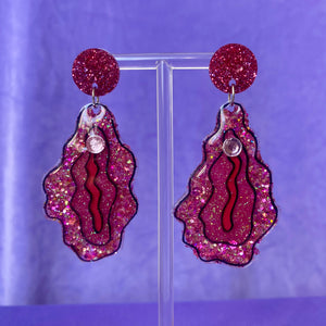 All Pink Glittered Vulva Earrings