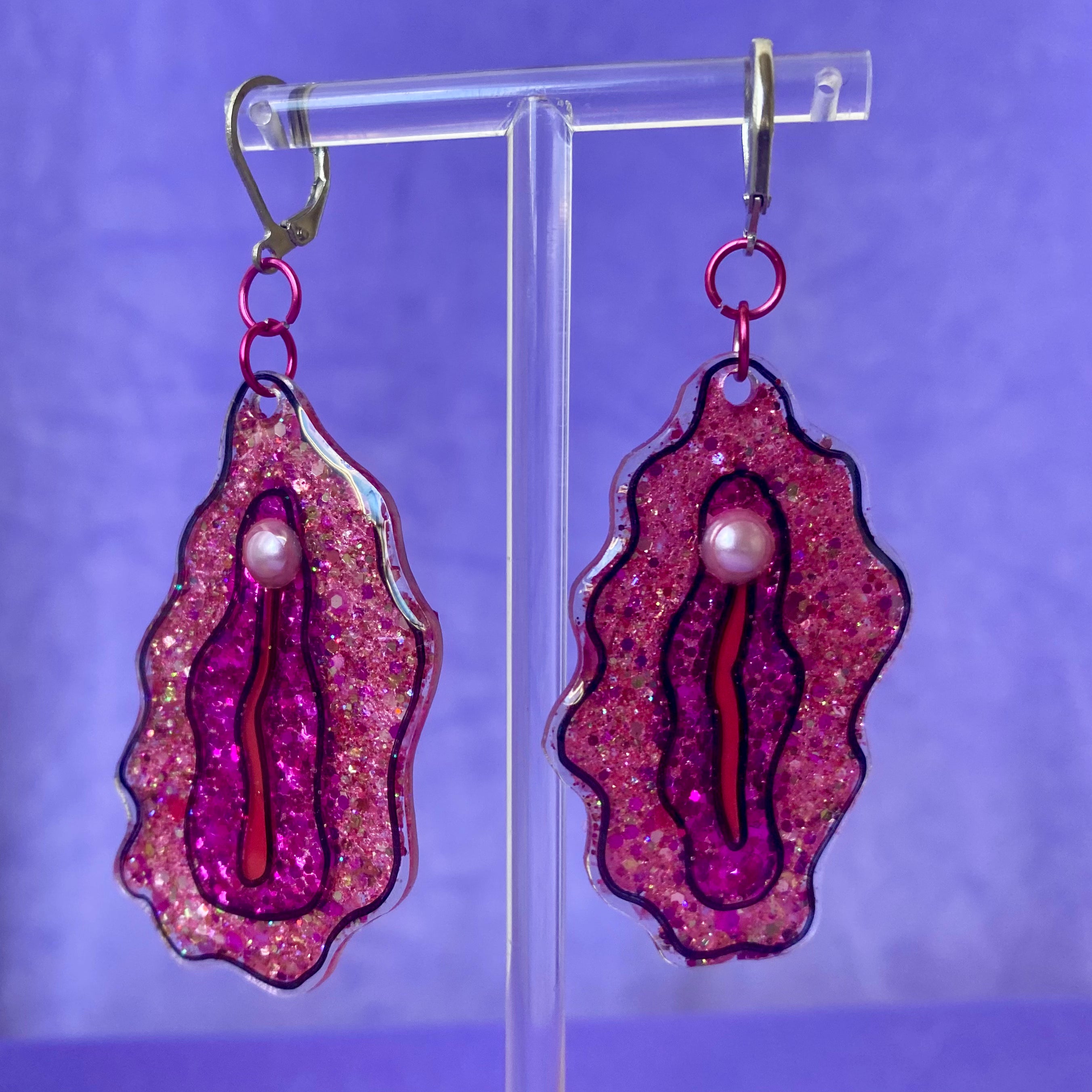 All Pink Glittered Vulva Earrings