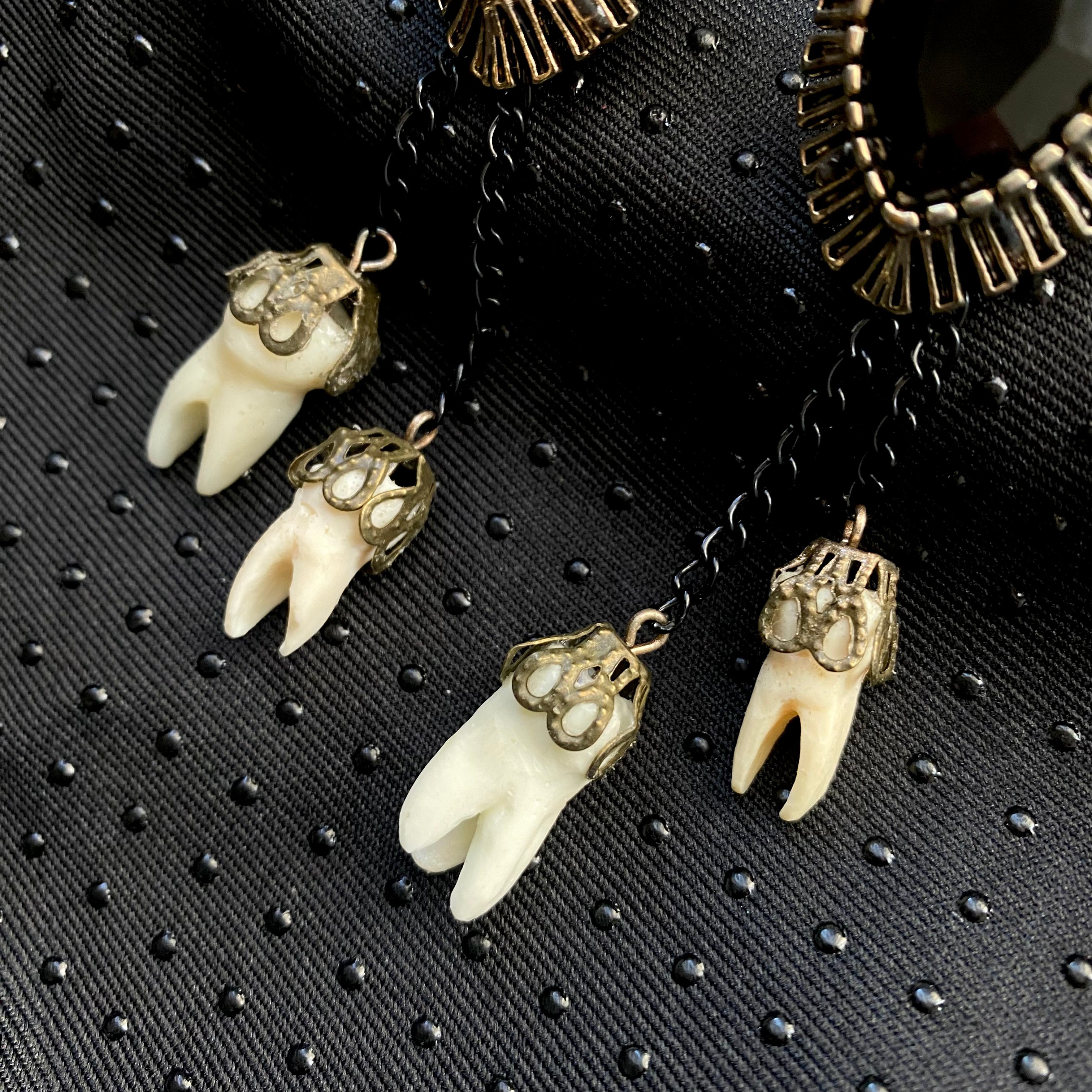 Antique Black Tooth Earrings Double