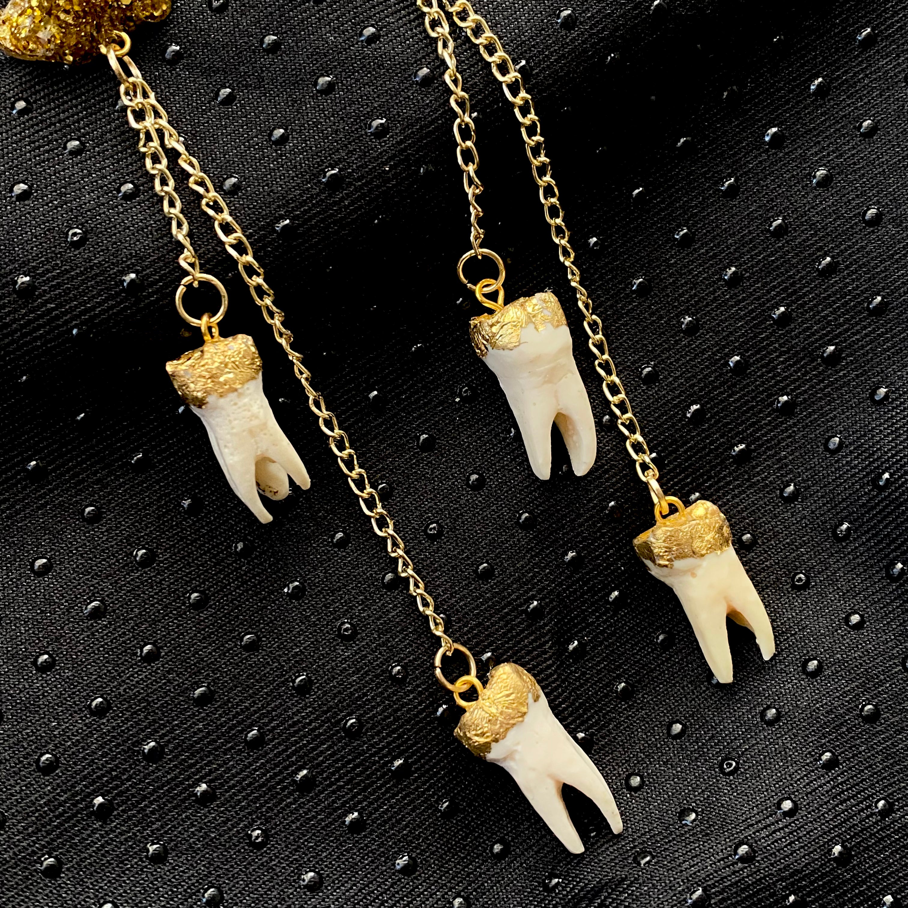 Double Gold Lump Tooth Earrings