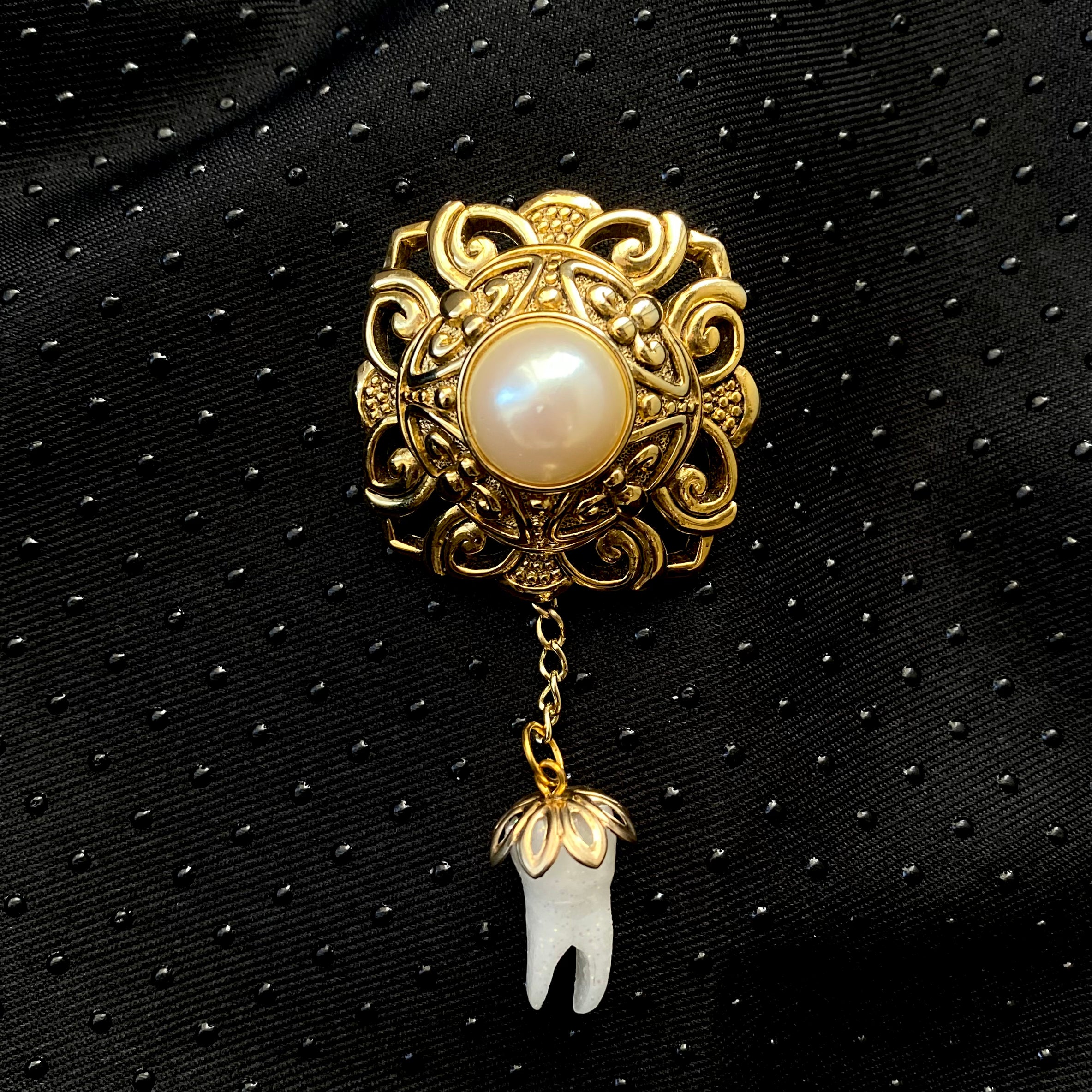 White Glitter Tooth Brooch