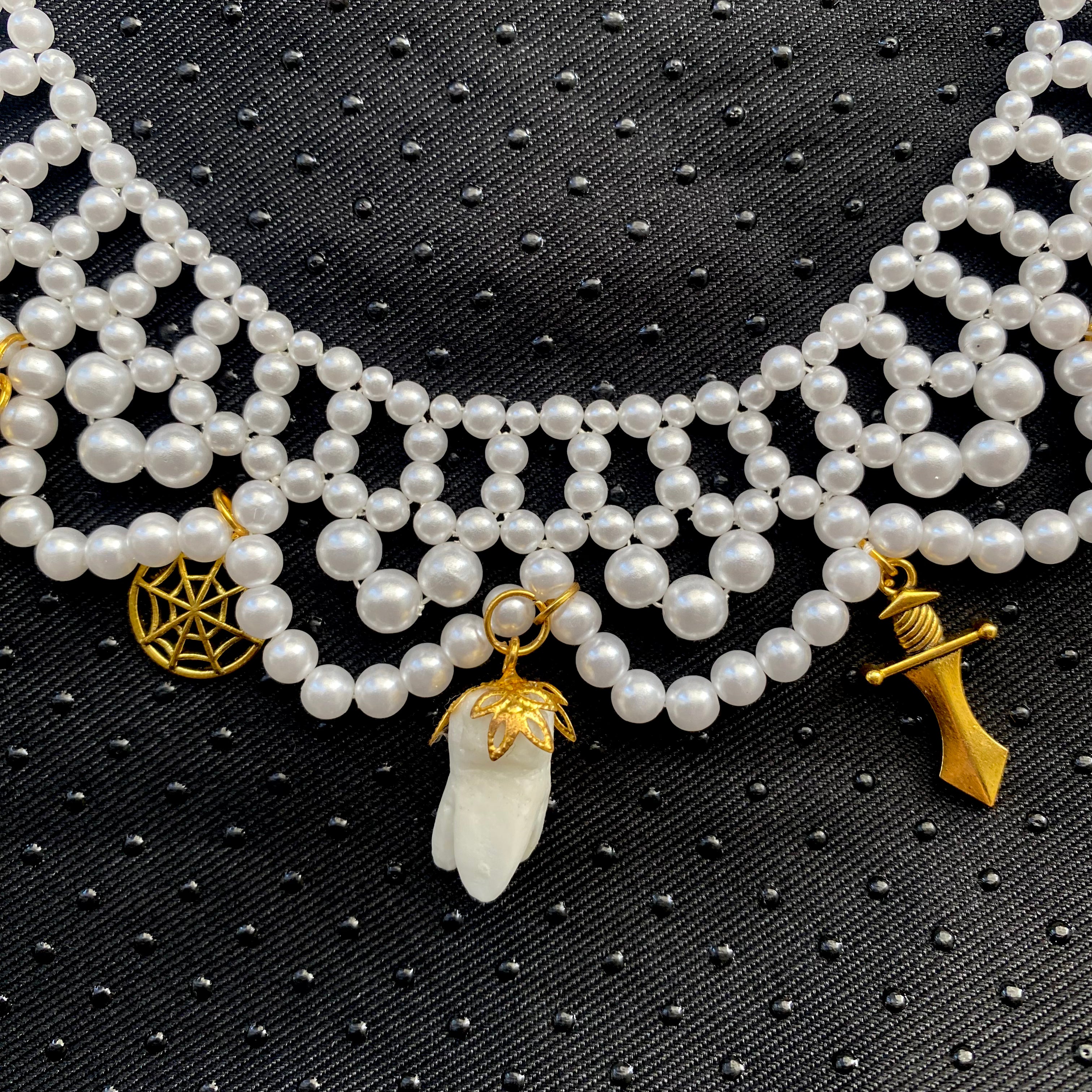 Pearl Necklace With Charms and Teeth