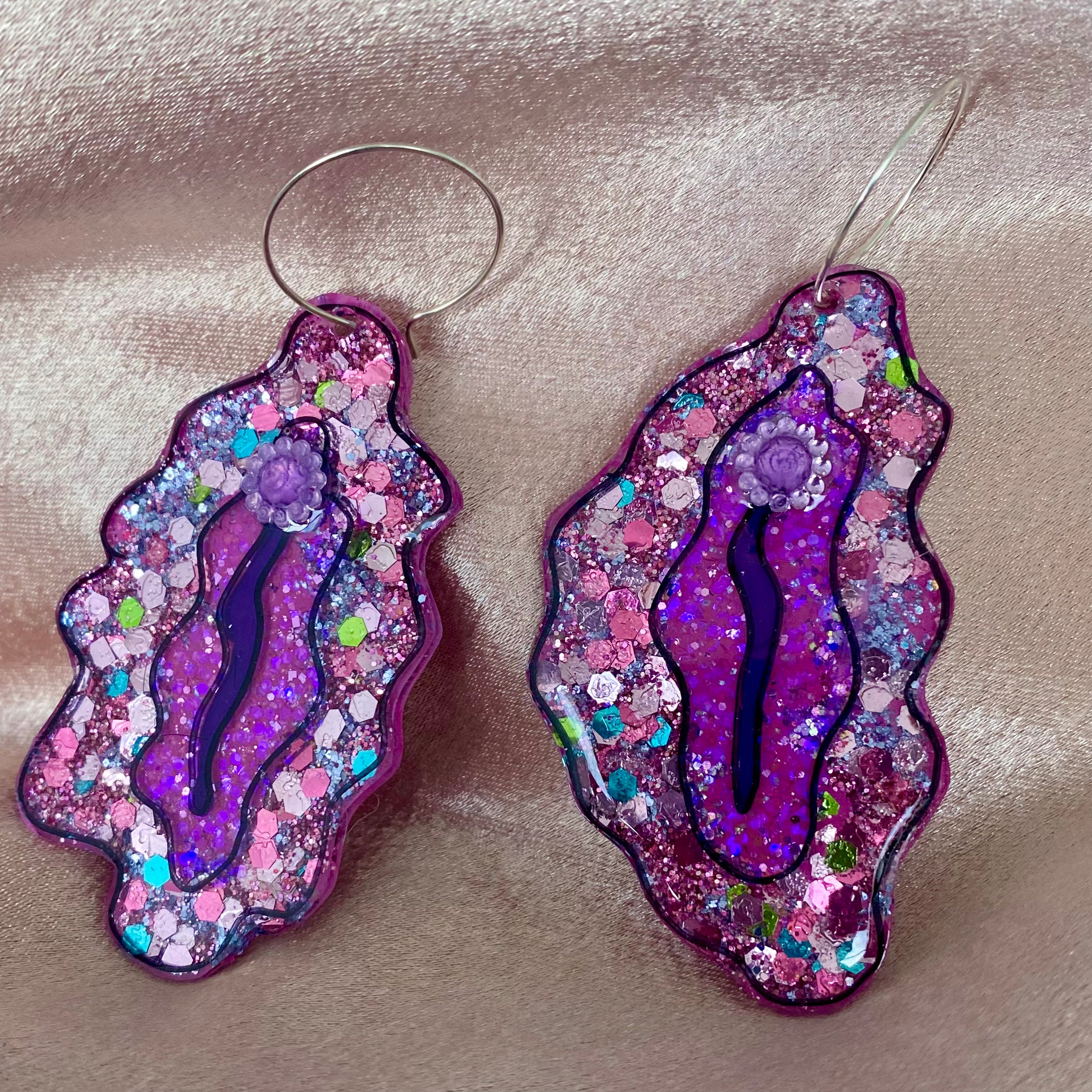 Pink Confetti Vulva Earrings Glittered
