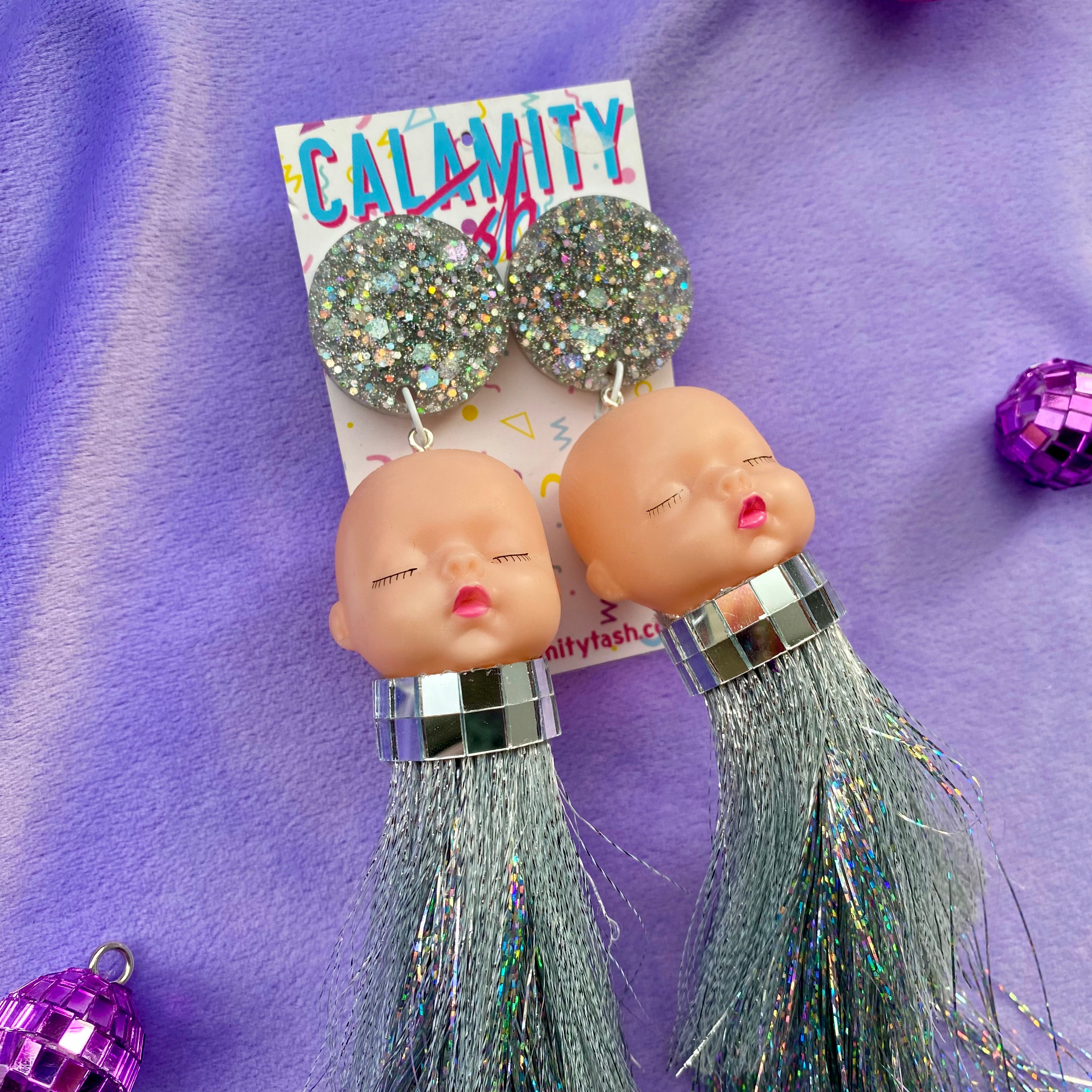 Silver Disco Napping Dolly Tinsel Tassels
